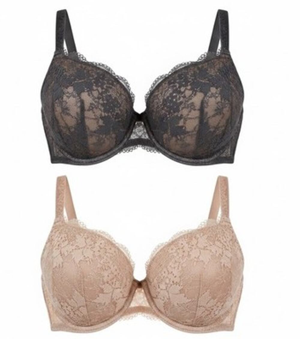 Lot 2 Third Love 38E Bras Lace Balconette Underwire Sexy Nude Gray Back Closure